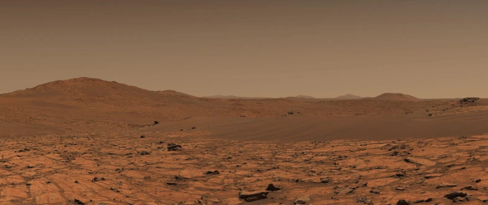 The Martian sky, orange-pinkish in color