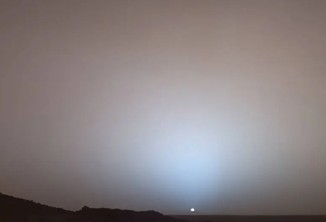 A blue Martian sunset photographed by a rover